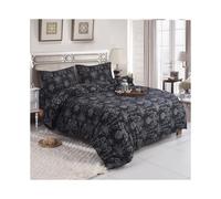 (114-2, Double) 4 Piece Bedding Set - Soft Brushed Microfiber Duvet Cover, Fitted Sheet & Pillowcases - Madrid Printed Design - Available in Single, Double