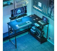 114.5 cm L-Shaped Gaming Desk, Computer Desk with LED Lights and Power Station
