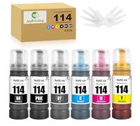 114 Ink Replacement for Epson 114 Ink Bottle Multipack Compatible for EcoTank ET-8500 ET-8550 (6-Pack, Black/Photo Black/Cyan/Magenta/Yellow/Grey)