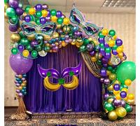 114 PCS Mardi Gras Balloons - Large Masks & Moon Star Foil Balloons for Mardi Gras, Birthday, Baby Shower & Masquerade Parties