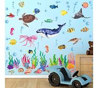 114 Piece Ocean Fish Wall Decals, Under The Sea Wall Decals - Under The Sea Fish & Jellyfish Removable Decor - Peel & Stick - for Kids, Baby, Bathroom, Bedroom, Living Room