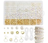 1140pcs Beads for Bracelet Making,470pcs 4/6/8/10/12mm Pearl Beads,400pcs Alphabet Beads,250pcs Mixed Imitation Beads Gold Beads 20pcs Earrings Bracelet Ornament DIY Craft Making with Crystal Wire
