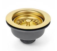 114MM Gold Kitchen Sink Waste Kit, Stainless Steel and PVC Kitchen Sink Basket Strainer Plug Basket Waste G1½"