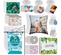 114Pcs Sublimation Blanks Products, Sublimation Blanks Set Including DIY Blank Makeup Bag, Keychain, Earring, Pillow Cover, Mouse Pad, Coaster, Garden Flag for Sublimation Transfer Heat Transfer Craft