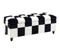 114x47x47cm White & Black Velvet Storage Ottoman, Button-Tufted Footstool