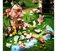 115 Pcs Fairy Garden Accessories Outdoor Kit Mini Fairy House Decor Resin Mushroom Cottage with Elves, Deer, Bunny, Squirrel, Owl Figurines for Miniature Garden, Yard, DIY Village Decoration
