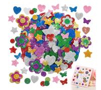 115 Pcs Glitter Foam Stickers, Self Adhesive Sparkly Craft Heart Butterfly Flower Star Sticker for Kids Party Favors Toddler DIY Crafts Supplies Home Decorations Scrapbook