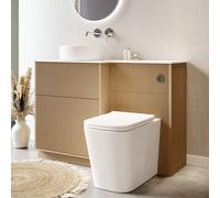 1150mm Wooden Fluted Left Hand Toilet and Sink Unit with Square Toilet & Basin and Chrome Push Button - Matira