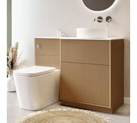 1150mm Wooden Fluted Right Hand Toilet and Sink Unit with Square Toilet & Basin and Chrome Push Button - Matira