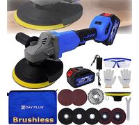 115mm Cordless Angle Grinder, 21V Brushless Disc Battery Grinder with 6.0Ah Li-ion Battery, 10000RPM Electric Grinder Tool Kit w/5Pcs Angle Grinder Discs for Wood Metal Cutting, Grinding, Polishing