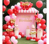 115Pcs Cherry Balloons Garland Arch Kit, Birthday Balloon Arch Kit Latex, 5/10/12in Red Birthday Decoration Balloon with Gold Long Balloons for Wedding Newborn Shower