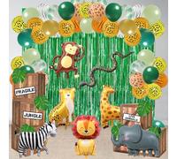 115Pcs Jungle Party Decorations Kit Safari Birthday Decorations Include Jungle Animals Foil Balloon Safari Balloon Decorative Box Green Streamers Backdrop for Tropical Woodland Baby Shower Party Decor