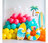 115PCS Tropical Neon Balloon Garland Kit | Hot Pink, Teal, Orange and Clear Yellow for Aloha, Summer, Beach and Luau Parties | Biodegradable Latex, DIY Arch for Hawaiian Pool Party Decor