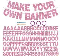 116 PCS A-Z Glitter Pink DIY Letter Banner Kit Make Your Own Banner，Including 111 Letters and Numbers 3 Rope and 2 Threading Device,Customized for Birthday Graduation Wedding Party Decor (pink)