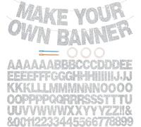 116 PCS A-Z Glitter Sliver DIY Letter Banner Kit Make Your Own Banner，Including 111 Letters and Numbers 3 Rope and 2 Threading Device,Customized for Birthday Graduation Wedding Party Decor (sliver)