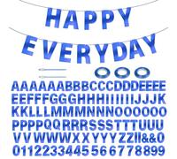 116 Pcs DIY Glitter Customizable Kit - Custom Banner with 111 Letters, Numbers, 3 Rope, 2 Threading Devices for Personalized Decor - Birthday Banner (Bright Blue)