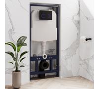 1168mm Wall Hung Toilet Frame & Black Glass Sensor Flush Plate with Concealed Cistern - Elira