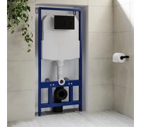 1168mm Wall Hung Toilet Frame & Black Mechanical Flush Plate with Concealed Cistern - Zana