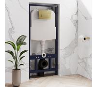 1168mm Wall Hung Toilet Frame & Brass Pnuematic Dual Flush Plate with Concealed Cistern - Elira