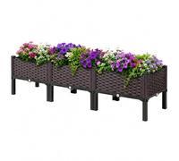116cm Large Raised Garden Bed with Legs & Self-Watering System, Brown | Elevated plastic garden trough for balcony or patio. Large planter ideal for growing vegetables, herbs & flowers.