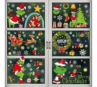 116pcs Christmas Window Cling Stickers, 8 Sheet Reusable Xmas Window Decorations Grinch Snowflakes Double Sides Window Static Cling Decals for Glass Xmas Window Decorations