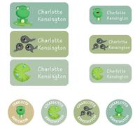 117 Stick On Washable Name Labels for Kids - Personalised Name Tags for Clothes, Custom No-Iron Clothing Stickers for Daycare, School Supplies, Waterproof Name Tags (Frog Stickers)
