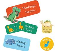 117 Stick On Washable Name Labels for Kids - Personalised Name Tags for Clothes, Custom No-Iron Clothing Stickers for Daycare, School Supplies, Waterproof Name Tags (Dinosaurs Stickers)