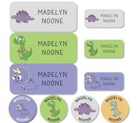 117 Stick On Washable Name Labels for Kids - Personalised Name Tags for Clothes, Custom No-Iron Clothing Stickers for Daycare, School Supplies, Waterproof Name Tags (Dinosaur - (Ceratopsian))