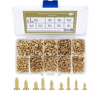 1170 Pcs Small Wood Screws, M2 M2.5 M3 Self Tapping Screw Assortment Kit, Gold Micro Flat Head Cross Head Wood Screws Fasteners, Self Drilling Screws for Door Hinge DIY Decorative