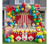 117PCS carnival circus Balloon garland kit with Red Blue Yellow Teal and Lion & Popcorn & Hot Air Balloon and Link Balloons for cartoon clown Theme birthday Party Decorations