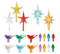 117pcs Ceramic Christmas Tree Replacement Bulbs, Includes Twisty Wavy & Bird-Shaped Peg Lights with Assorted Star Toppers for Xmas Tree Decoration