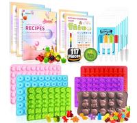 117Pcs Silicone Gummy Bear Molds Kit with 100 Wrappers, 5 Recipe Cards, 4 Droppers & 2 Brushes,Non-Stick Candy Mold for DIY Chocolate, Gummy Bears, Party Favors (Dinosaur, Bear, Fruits, Donut Shapes)
