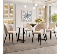 117x68 cm Modern Dining Table Set with 4 DiamondPattern Velvet Chairs Golden Legs Stylish Beige Color Perfect for Elegant Dining Experiences