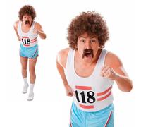 Adult Blue & White Running Vest & Shorts Costumes (2 Pcs.) - Stylish Design, Perfect for Sports Games, Stag Do, & More Halloween Halloween
