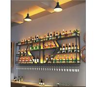 118" Large Wall Mounted Wine Rack, 3-Tier Diamond Design Bar Shelves for Liquor Bottles, Sturdy Metal Wine Bottle Holder with Stemware Hanger for Dining Room,Bar,Black(Without Ligh