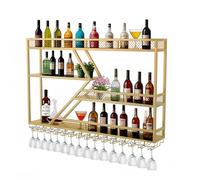 118" Large Wall Mounted Wine Rack, 3-Tier Diamond Design Bar Shelves for Liquor Bottles, Sturdy Metal Wine Bottle Holder with Stemware Hanger for Dining Room,Bar,Black(Without Ligh