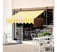 118" Manual Retractable Patio CanopyAdjustable Angle & Height Outdoor Shelter with Crank Handle 59"x79" Waterproof Awning No DrillingYellow & White