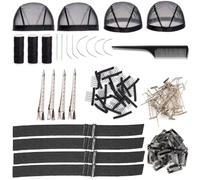 118 Pieces Wig Caps, Wig Installation Kit, Stretchy Mesh Dome Caps, Wig Making Kit, Accessory Thread with Pin, Wig Combs, Metal Hair Clips, Adjustable Elastic Bands