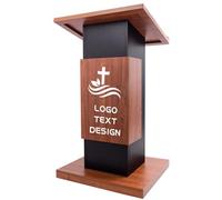 118CM Customized Wood Podium Stand with 4 Lockable Wheels,44.6“ Wooden Lectern with Storage,Wooden Standing Pulpit with Wire Hole for Office School Conference Restaurant Meeting