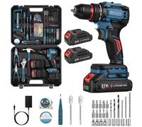 118PCS Cordless Drill Set 21V, 65N.m Max Electric Screwdriver Set with 4000mAh Batteries, 25+1 Torque Cordless Drill, 2 Variable Speed, LED Work Light, Home and Garden DIY Project Kit