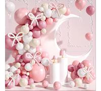 118PCS Dusty Pink and White Balloons Arch, Blush Pink Bow Balloons Garland Birthday Decorations, Boho Birthday Party Latex Balloon Arch Kit for Wedding Girls Kids Baby Shower Party Decorations
