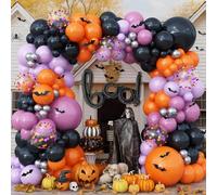 118Pcs Halloween Balloon Arch Kit Purple Orange Black Silver Balloon Garland Boo Foil Balloons 3D Bat for Trick or Treat Day of the Dead Spooky Haunted House Autumn Fall Harvest Party Decorations