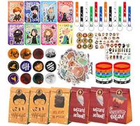 118Pcs Magical Wizard Harry Party Bag Fillers for Kids, Wizard Party Favors Gift Supplies Set Include Party Bags Badge Sticker Wristbands Keychain Diy Sticker for Kids Birthday Halloween Party Decor