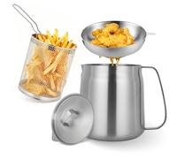 119oz Stainless Steel Deep Fryer Pot with Basket and Oil Strainer, Multifunctional Deep Frying, Small Stove Top deep fry for Kitchen and Camping, Steel Pour Pot for French Fries, Chicken (3.5L)