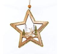 11cm Christmas Tree Ornaments Lying Deer Wooden Aesthetic Star Shape Hanging Decorations Xmas DIY Holiday Home Décor