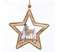 11cm Christmas Tree Ornaments Standing Deer Wooden Aesthetic Star Shape Hanging Decorations Xmas DIY Holiday Home Décor