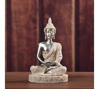 11cm Vintage White Buddha Statue - Nature Sandstone Fengshui Sitting Buddha Figurine for Home Decor & Aquarium - Indian Sculpture, Zen Meditation Decorative Piece