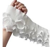 11CM Wide Four Layers Chiffon 3D Pleated Fabric Ribbon Embroidery Elastic Lace Fringe Ruffle Trim Dress Guipure DIY Sewing Decor(White)