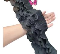 11CM Wide Four Layers Chiffon 3D Pleated Fabric Ribbon Embroidery Elastic Lace Fringe Ruffle Trim Dress Guipure DIY Sewing Decor(Black)