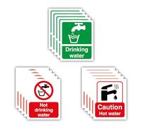 11CM X 9CM Set of 15 Self Adhesive Drinking Water, Not drinking Water, Caution Hot Water Sign Vinyl Stickers Signage